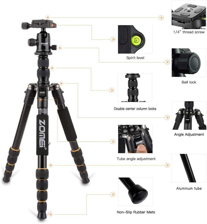 ZOMEi Camera Tripod 62" Light Weight DSLR Tripod with Ball Head Quick Release Plate and Carrying Case (Aluminum Tripod) - Image 4